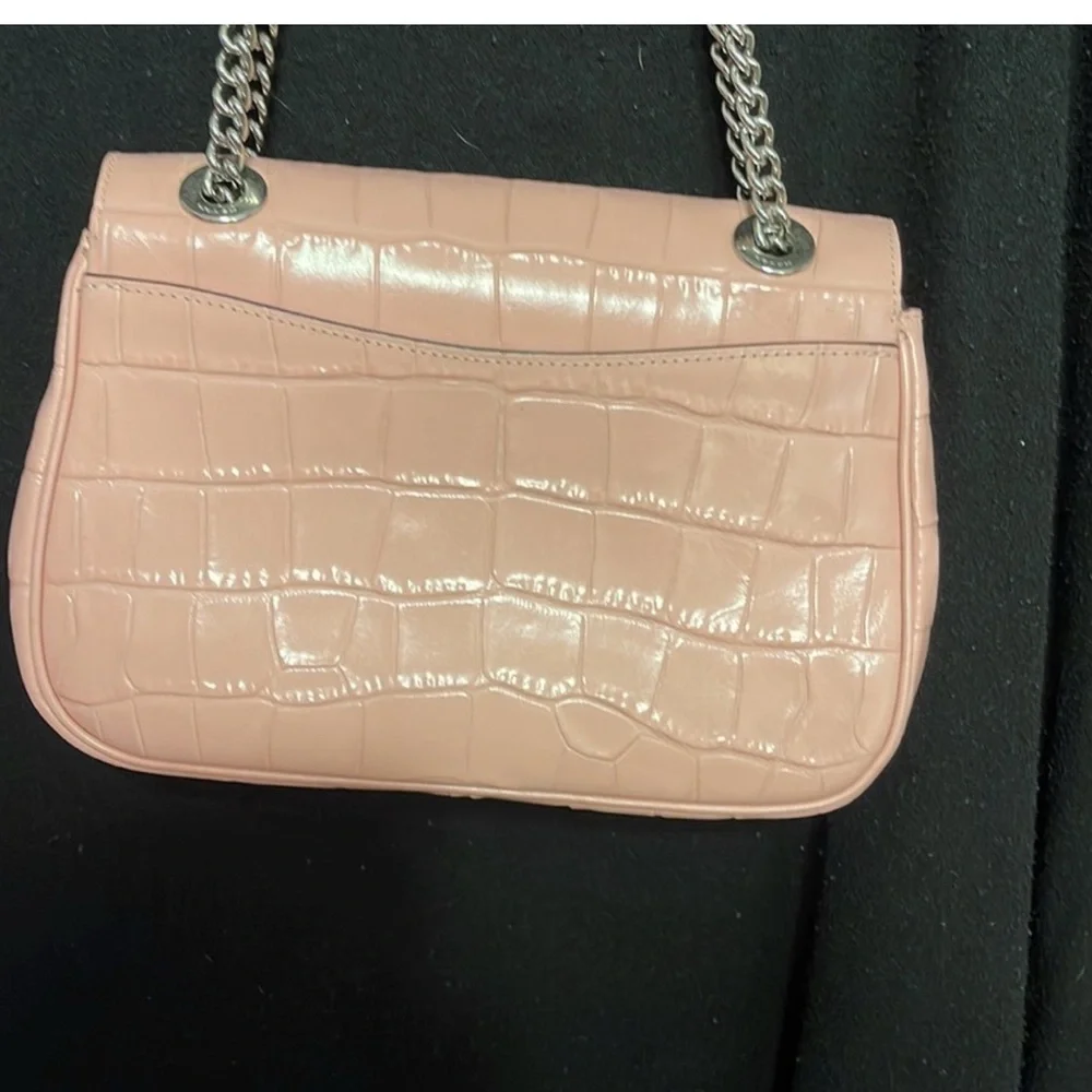 Pink Croc-Embossed Chain Shoulder Bag - Picture 3 of 8